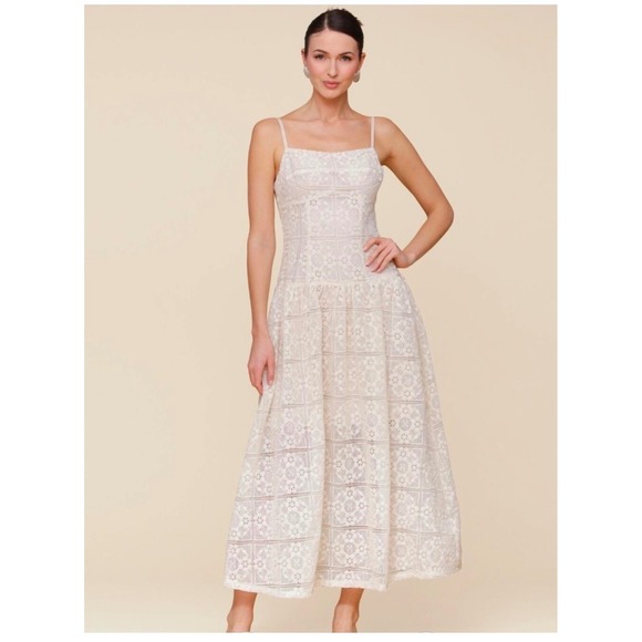 Avec Les Filles Dresses & Skirts - AVEC LES FILLES Cream Geometric Lace Midi Dress Size 10 NEW Feminine Casual